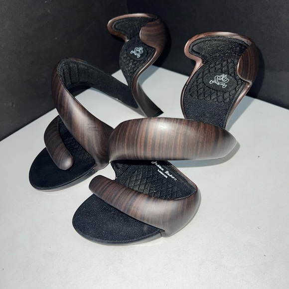 Julian Hakes London Mojito Oak/Black Open Toe Heels - Picture 1 of 11